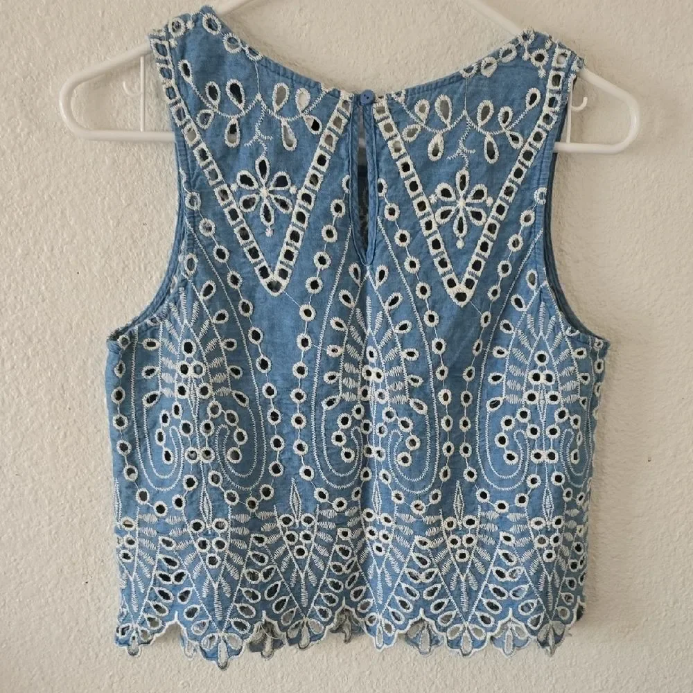 H&M Light Blue Embroidered Tank Top - Picture 3 of 4